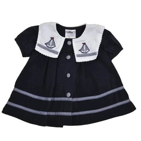 Vintage Dress Sailor Navy Blue White Short Sleeve Nautical Boat 12M - Picture 6 of 6